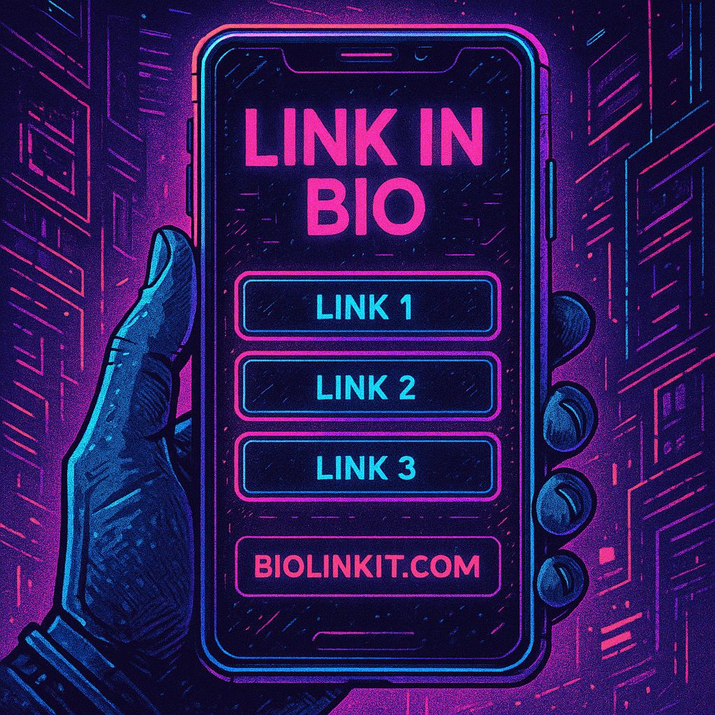 Link in bio linktree foto de un celular mostrando un link in bio link 1 link 2 link 3, Biolinkit biolinkit.com